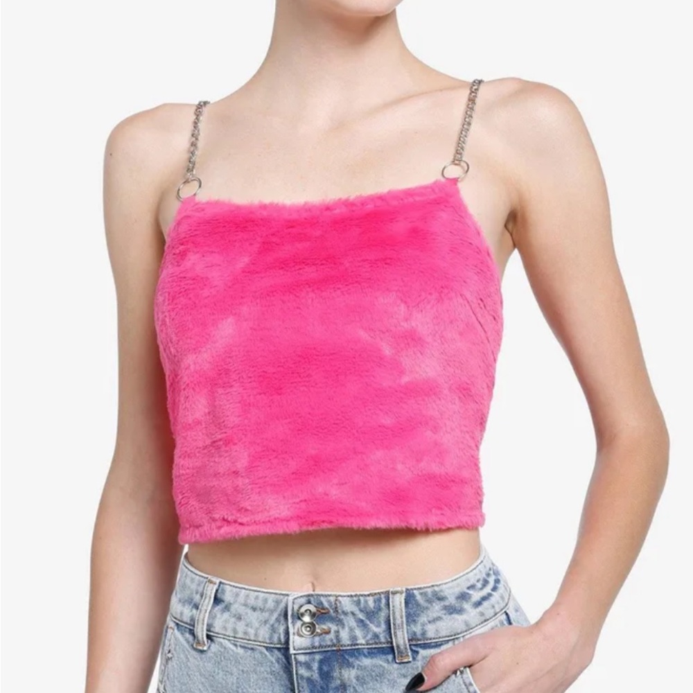 Sweet Society Hot Pink Fuzzy Chain Crop Cami